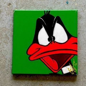 Donald Duck painting looney Tunes on a 12” by 12” canvas Original Artwork